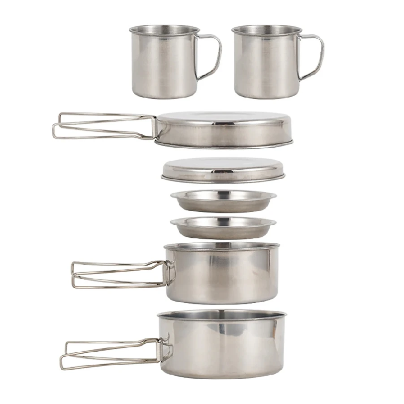 Camping Cooking Pan Set - 8pcs/Set Camping Cookware Mess Kit Stainless