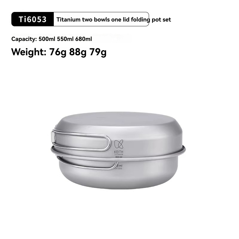 Camping Cooking Pan Set - Keith 3PCS Titanium Cookware Pans Bowls