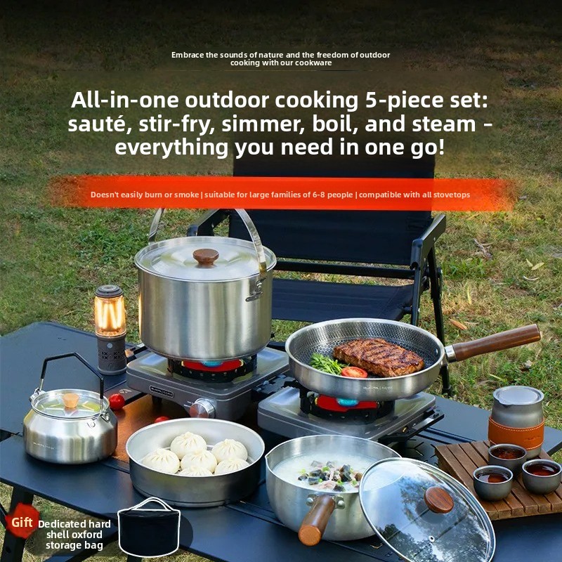 Camping Cooking Pots And Pans - Portable Camping Cookware Set Multifunctional Cassette